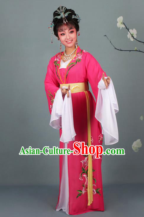 Traditional China Beijing Opera Young Lady Hua Tan Costume Princess Rosy Embroidered Dress, Ancient Chinese Peking Opera Diva Embroidery Clothing