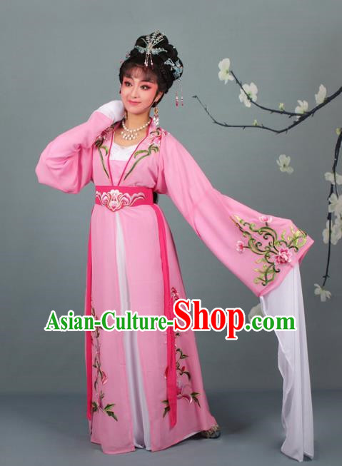 Traditional China Beijing Opera Young Lady Hua Tan Costume Princess Pink Embroidered Dress, Ancient Chinese Peking Opera Diva Embroidery Clothing