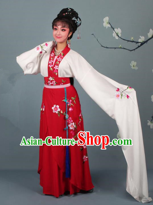 Traditional China Beijing Opera Young Lady Hua Tan Costume Princess Red Embroidered Dress, Ancient Chinese Peking Opera Diva Embroidery Peach Blossom Clothing