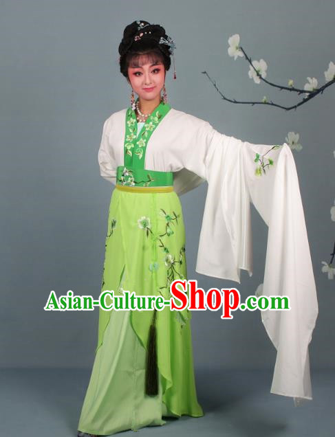 Traditional China Beijing Opera Young Lady Hua Tan Costume Princess Green Embroidered Dress, Ancient Chinese Peking Opera Diva Embroidery Peach Blossom Clothing