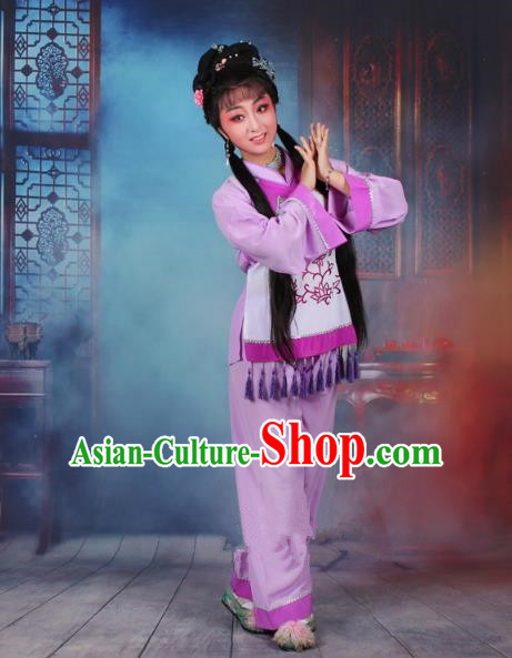 Top Grade Professional Beijing Opera Young Lady Costume Fisher Maiden Purple Embroidered Clothing, Traditional Ancient Chinese Peking Opera Maidservants Embroidery Clothing