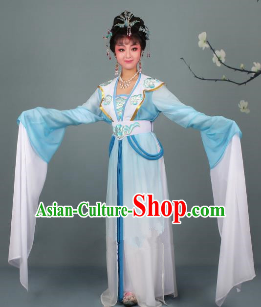 Top Grade Professional Beijing Opera Palace Lady Costume Hua Tan Blue Embroidered Clothing, Traditional Ancient Chinese Peking Opera Diva Embroidery Clothing