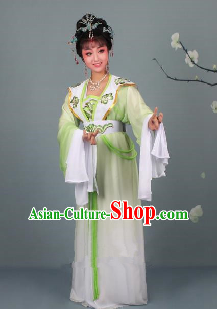 Top Grade Professional Beijing Opera Palace Lady Costume Hua Tan Green Embroidered Clothing, Traditional Ancient Chinese Peking Opera Diva Embroidery Clothing