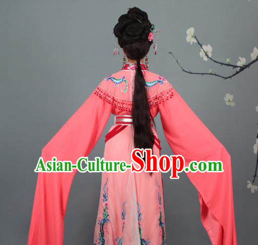 Top Grade Professional Beijing Opera Palace Lady Costume Hua Tan Watermelon Red Embroidered Dress, Traditional Ancient Chinese Peking Opera Diva Embroidery Phoenix Clothing