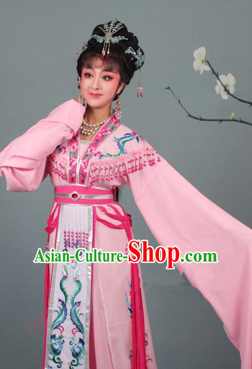 Top Grade Professional Beijing Opera Palace Lady Costume Hua Tan Pink Embroidered Dress, Traditional Ancient Chinese Peking Opera Diva Embroidery Phoenix Clothing