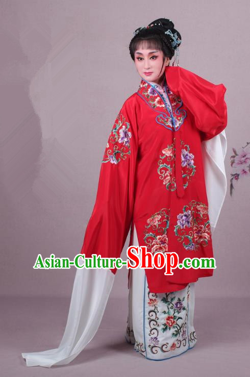 Top Grade Professional Beijing Opera Nobility Lady Costume Princess Red Embroidered Cape, Traditional Ancient Chinese Peking Opera Diva Embroidery Clothing