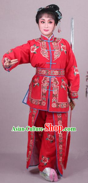 Traditional China Beijing Opera Swordplay Costume Embroidered Red Clothing, Ancient Chinese Peking Opera Blues Female General Embroidery Dress Clothing