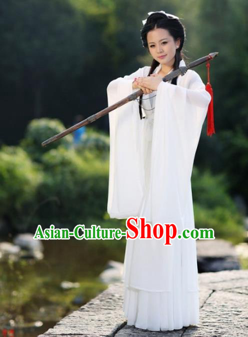 Traditional Chinese Young Lady Swordswoman Costume, Elegant Hanfu Chinese Ancient Heroine Little Dragon Maiden Dress Clothing