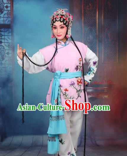 Top Grade Professional Beijing Opera Young Lady Costume Mui Tsai Pink Embroidered Vest Clothing, Traditional Ancient Chinese Peking Opera Maidservants Embroidery Clothing