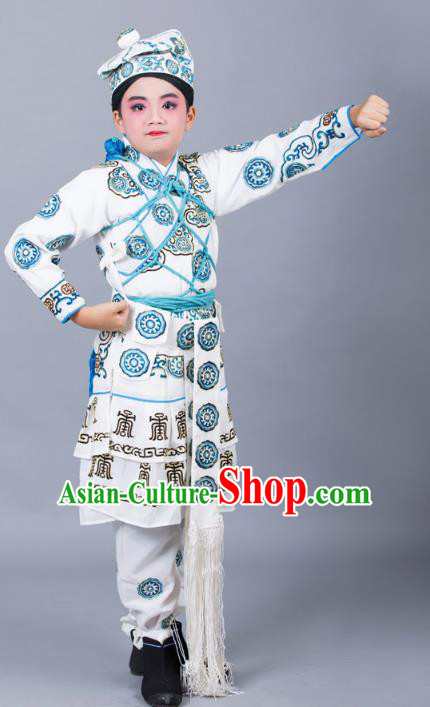 Traditional China Beijing Opera Takefu Costume, Ancient Chinese Peking Opera Wu-Sheng Warrior Embroidery White Clothing