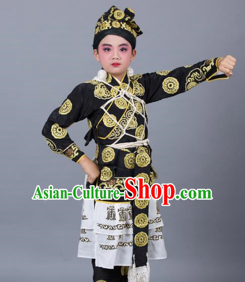 Traditional China Beijing Opera Takefu Costume, Ancient Chinese Peking Opera Wu-Sheng Warrior Embroidery Black Clothing