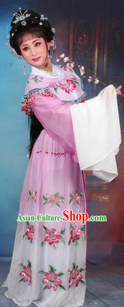 Top Grade Professional Beijing Opera Diva Costume Palace Lady Water Sleeve Purple Embroidered Dress, Traditional Ancient Chinese Peking Opera Princess Embroidery Peony Clothing