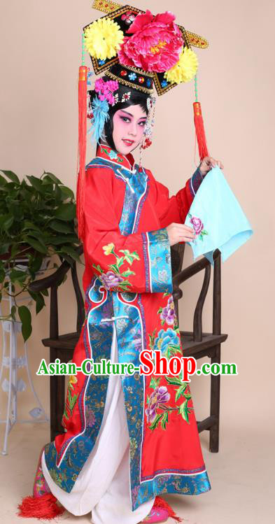 Top Grade Professional China Beijing Opera Costume Manchu Embroidered Dress and Headwear, Ancient Chinese Peking Opera Qing Dynasty Diva Hua Tan Embroidery Clothing for Kids