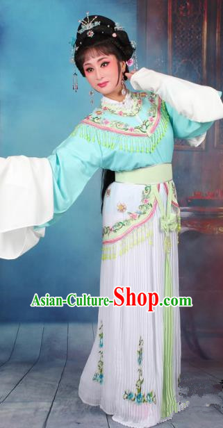Top Grade Professional Beijing Opera Diva Costume Nobility Lady Green Embroidered Clothing, Traditional Ancient Chinese Peking Opera Hua Tan Princess Embroidery Dress