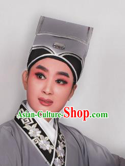 Top Grade Professional Beijing Opera Niche Costume Scholar Grey Hat Headwear, Traditional Ancient Chinese Peking Opera Young Men Headpiece