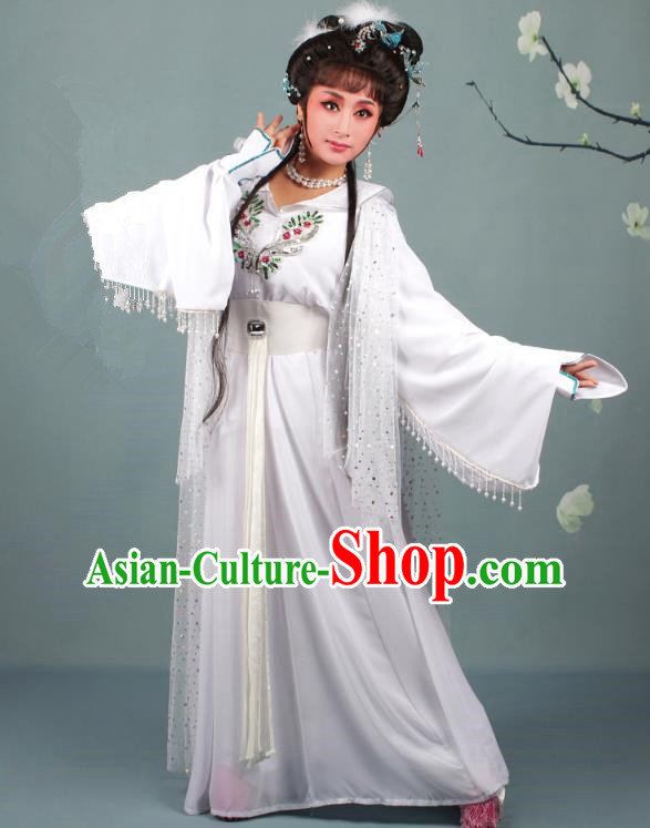 Top Grade Professional Beijing Opera Diva Costume Lady White Snake Dress, Traditional Ancient Chinese Peking Opera Hua Tan Princess Embroidery Clothing