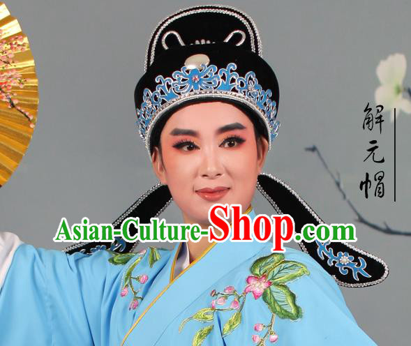 Top Grade Beijing Opera Niche Gifted Scholar Black Hat, Traditional Ancient Chinese Peking Opera Young Men Headwear