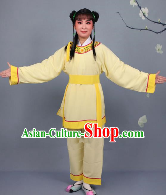 Top Grade Professional Beijing Opera Livehand Yellow Costume, Traditional Ancient Chinese Peking Opera Lad Boy Book Clothing