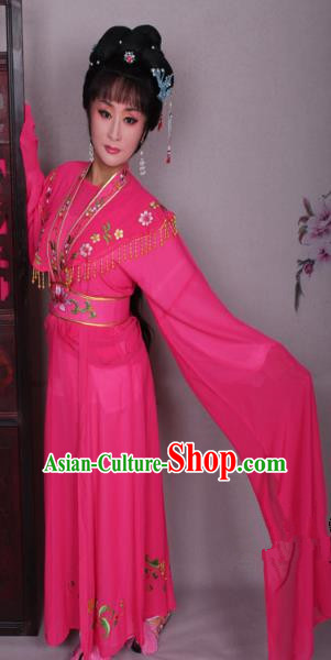 Top Grade Professional Beijing Opera Hua Tan Costume Peach Red Embroidered Dress, Traditional Ancient Chinese Peking Opera Diva Embroidery Clothing