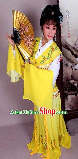 Top Grade Professional Beijing Opera Hua Tan Costume Nobility Lady Yellow Embroidered Dress, Traditional Ancient Chinese Peking Opera Diva Embroidery Clothing