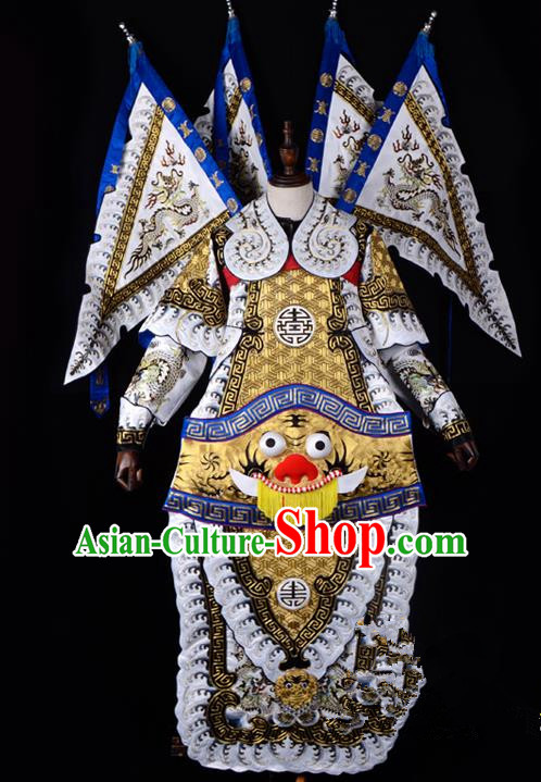 Traditional China Beijing Opera Takefu General Costume and Headwear Complete Set, Ancient Chinese Peking Opera Wu-Sheng Military Officer Clothing