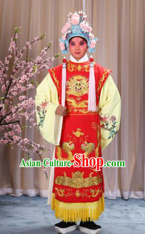 Top Grade Professional Beijing Opera Niche Costume Prince Blue Embroidered Robe and Headwear, Traditional Ancient Chinese Peking Opera King Clothing