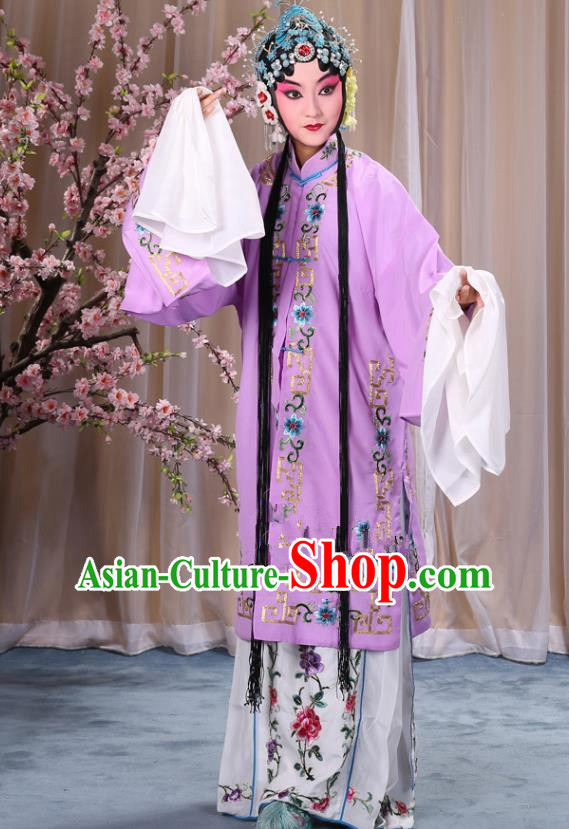 Top Grade Professional Beijing Opera Diva Costume Palace Lady Lilac Embroidered Cape, Traditional Ancient Chinese Peking Opera Princess Embroidery Dress Clothing