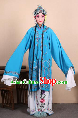 Top Grade Professional Beijing Opera Costume Hua Tan Blue Embroidered Orchid Cape, Traditional Ancient Chinese Peking Opera Diva Embroidery Dress Clothing