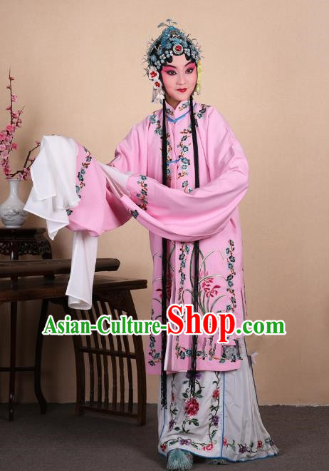 Top Grade Professional Beijing Opera Costume Hua Tan Pink Embroidered Orchid Cape, Traditional Ancient Chinese Peking Opera Diva Embroidery Dress Clothing