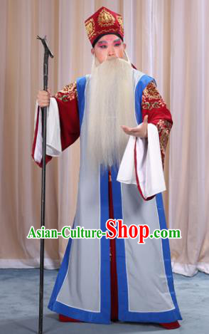 Top Grade Professional Beijing Opera Old Men Costume Long Waistcoat, Traditional Ancient Chinese Peking Opera Laosheng-role Clothing
