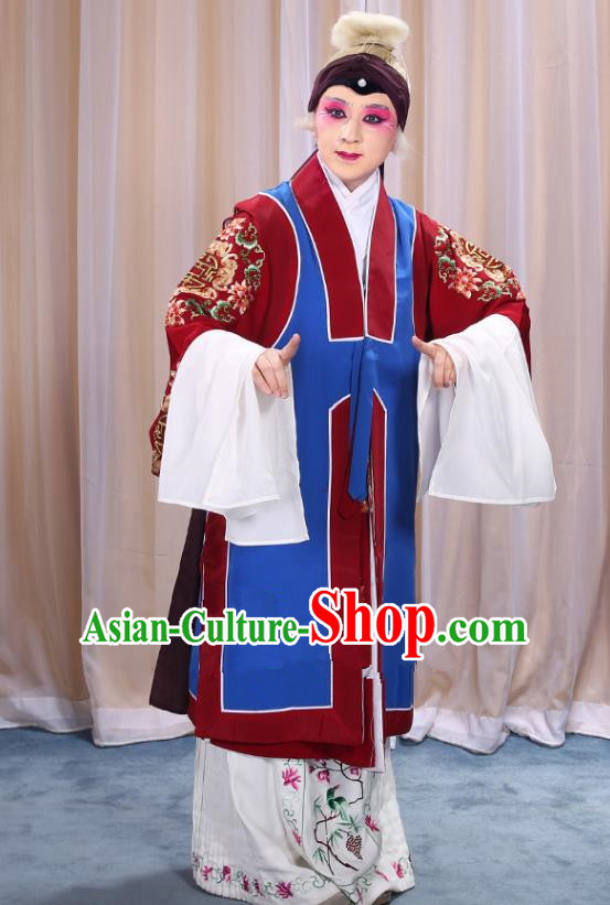 Top Grade Professional Beijing Opera Old Women Costume Long Blue Waistcoat, Traditional Ancient Chinese Peking Opera Pantaloon Landlord Shiva Clothing