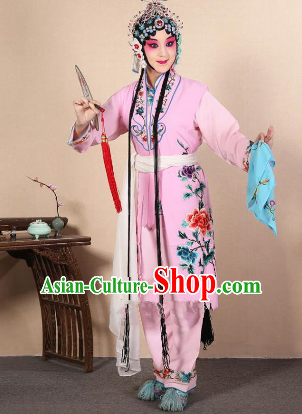 Top Grade Professional Beijing Opera Diva Costume Young Lady Pink Embroidered Waistcoat, Traditional Ancient Chinese Peking Opera Princess Embroidery Dress Clothing