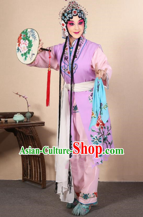 Top Grade Professional Beijing Opera Diva Costume Young Lady Purple Embroidered Waistcoat, Traditional Ancient Chinese Peking Opera Princess Embroidery Dress Clothing