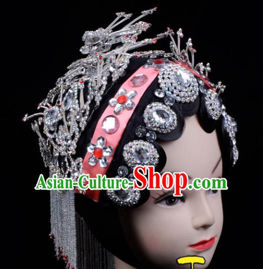 Traditional China Beijing Opera Palace Princess Hair Accessories Crystal Head-ornaments Complete Set, Ancient Chinese Peking Opera Tassel Step Shake Women Hairpins Diva Kanzashi Headwear