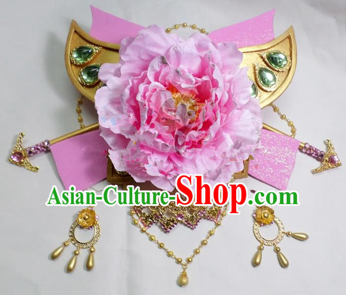 Traditional Handmade Chinese Ancient Classical Hair Accessories, Pink Flowers Step Shake Hair Sticks Hair Jewellery, Hair Fascinators Hairpins for Women