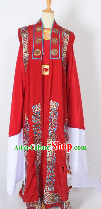 Traditional Chinese Professional Peking Opera Old Men Costume, China Beijing Opera Milord Ministry Councillor Embroidery Red Long Robe Clothing