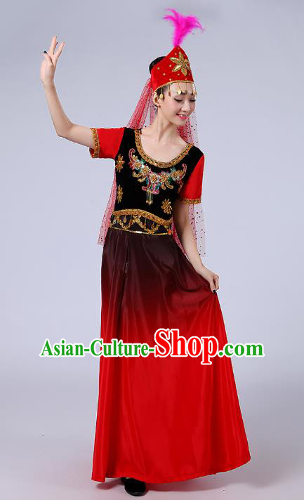 Traditional Chinese Uyghur Nationality Dance Costume, Folk Dance Ethnic Costume, Chinese Minority Nationality Uigurian Dance Dress for Women