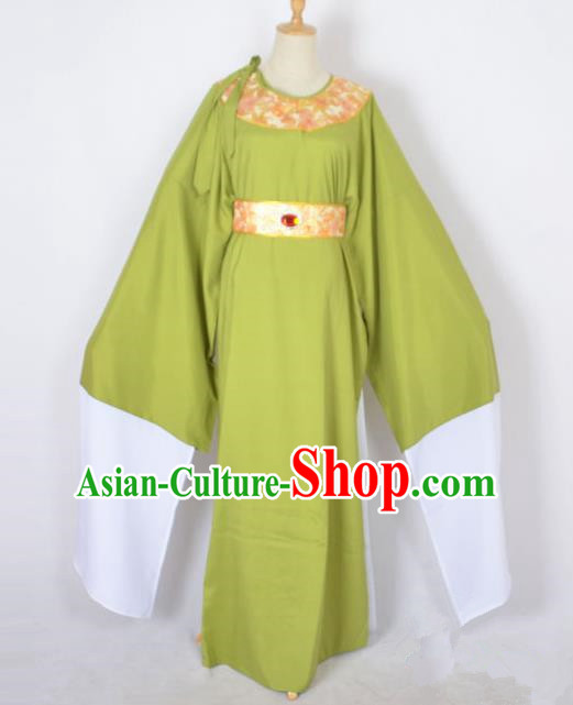 Traditional Chinese Professional Peking Opera Shaoxing Opera Old Men Costume, China Beijing Opera Ministry Councillor Clothing Green Long Robe and Belt Complete Set