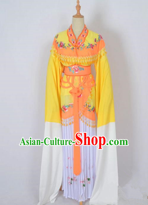 Traditional Chinese Professional Peking Opera Young Lady Costume Water Sleeve Embroidered Dress, China Beijing Opera Diva Hua Tan Yellow Ceremonial Clothing
