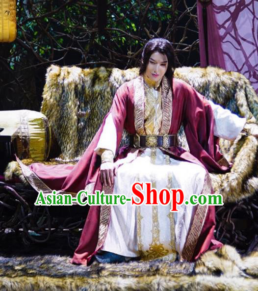 Traditional Chinese Remote Ages Immortal Long Robe Costume and Headpiece Complete Set, China Ancient Elegant Hanfu Swordsman Clothing