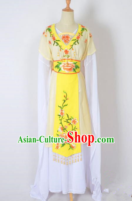 Traditional Chinese Professional Peking Opera Nobility Lady Water Sleeve Costume, China Beijing Opera Shaoxing Opera Royal Princess Embroidery Peony Yellow Dress Clothing
