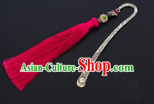 Traditional Handmade Chinese Classical Peking Opera Rosy Tassel Hair Accessories, China Beijing Opera Step Shake Hairpins