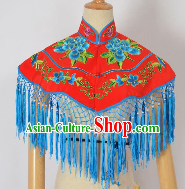 Traditional Handmade Chinese Classical Peking Opera Young Lady Embroidery Peony Cloud Shoulder, China Beijing Opera Maidservants Diva Red Shawl