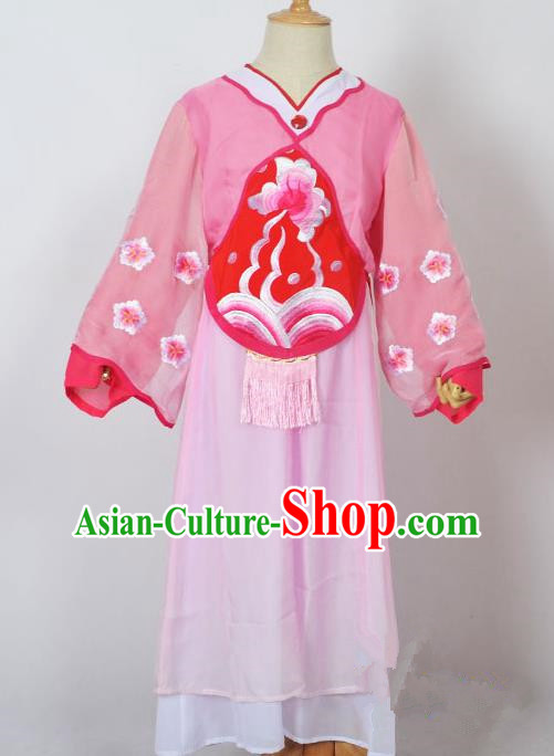 Traditional Chinese Professional Peking Opera Sitting Children Costume, China Beijing Opera Seventh Fairy Pink Uniform Princess Embroidery Dress Clothing