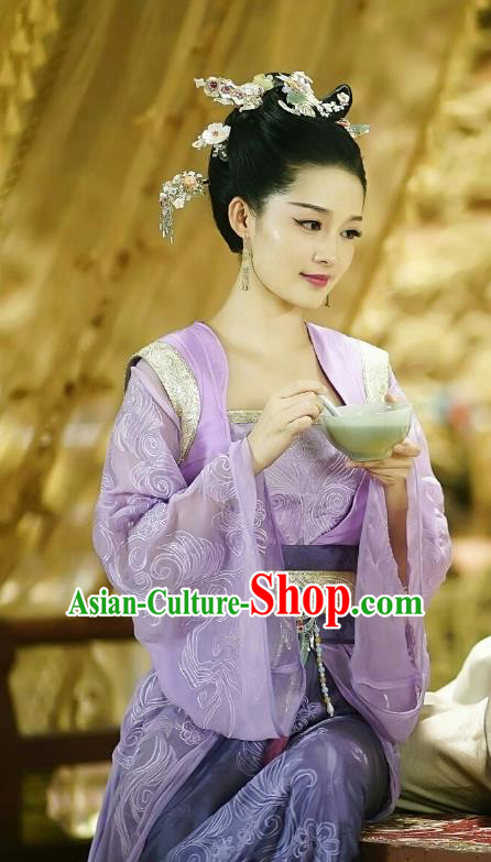 Traditional Chinese Northern and Southern Dynasties Princess Costume and Headpiece Complete Set, Princess Agents China Ancient Infanta Hanfu Dress Clothing for Women