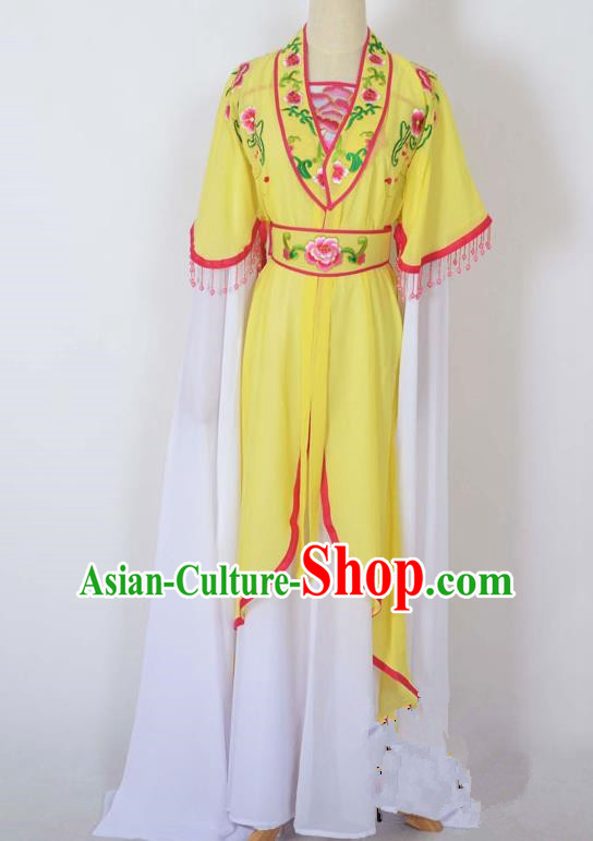 Traditional Chinese Professional Peking Opera Young Lady Costume Embroidery Yellow Dress, China Beijing Opera Diva Hua Tan Water Sleeve Clothing