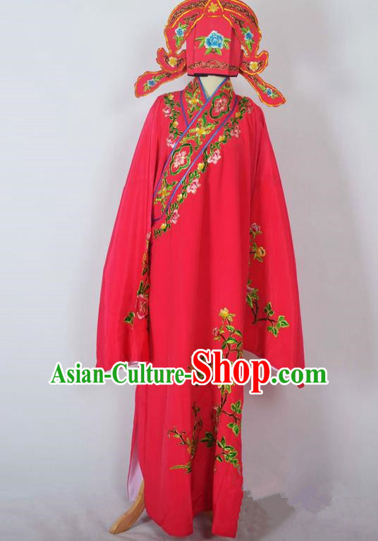 Traditional Chinese Professional Peking Opera Young Men Costume, China Beijing Opera Niche Gifted Scholar Embroidery Rosy Robe Clothing