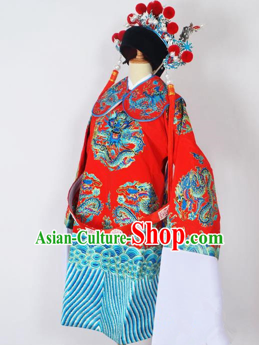 Traditional Chinese Professional Peking Opera Emperor Female Son-in-law Costume Red Embroidered Robe and Hat, China Beijing Opera Prime Minister Embroidery Robe Gwanbok Clothing