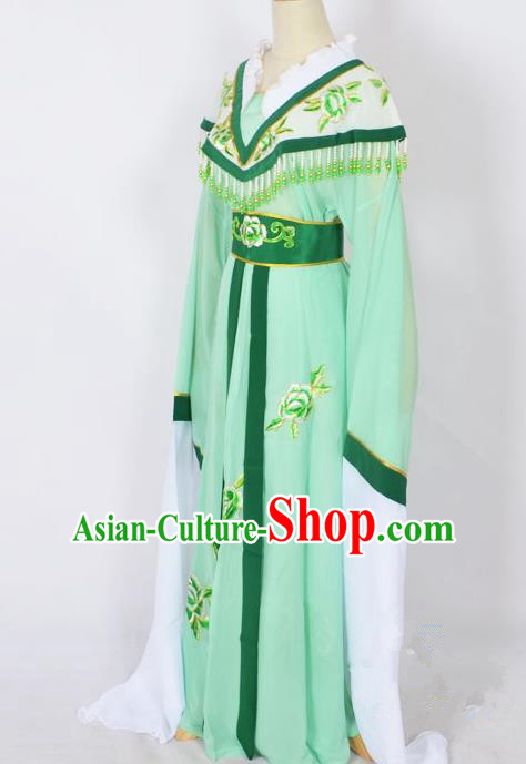 Traditional Chinese Professional Peking Opera Young Lady Princess Costume Light Green Embroidery Dress, China Beijing Opera Diva Hua Tan Embroidered Robe Clothing