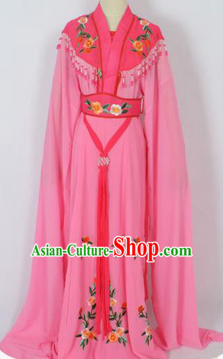 Traditional Chinese Professional Peking Opera Young Lady Seven Fairies Costume Pink Embroidery Dress, China Beijing Opera Diva Hua Tan Embroidered Robe Clothing